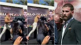 ‘Don’t talk about my mom’: Canelo shows incredible reflexes as he trades blows with Plant at explosive press conference (VIDEO)