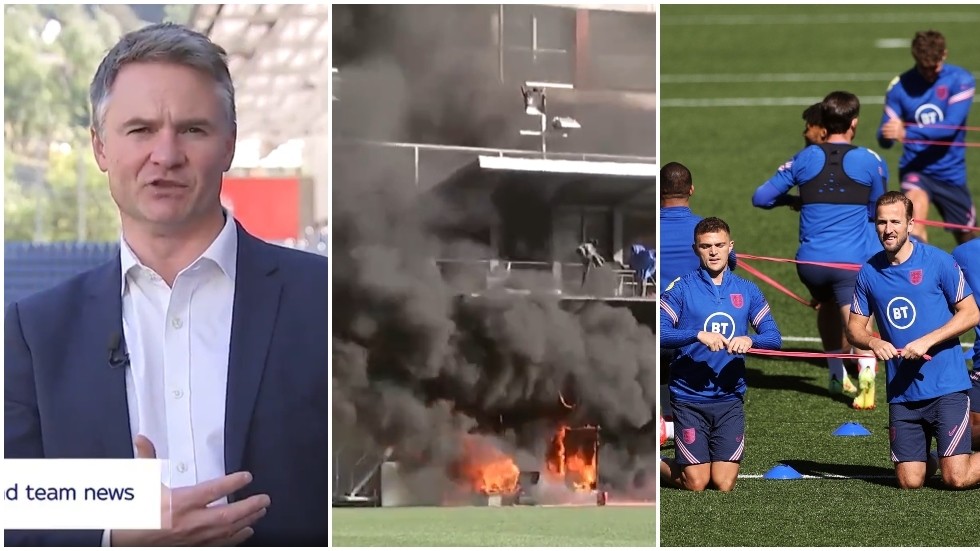 Viewers stunned as FIRE BREAKS OUT on live TV at stadium where England are due to play Andorra in World Cup qualifier (VIDEO)