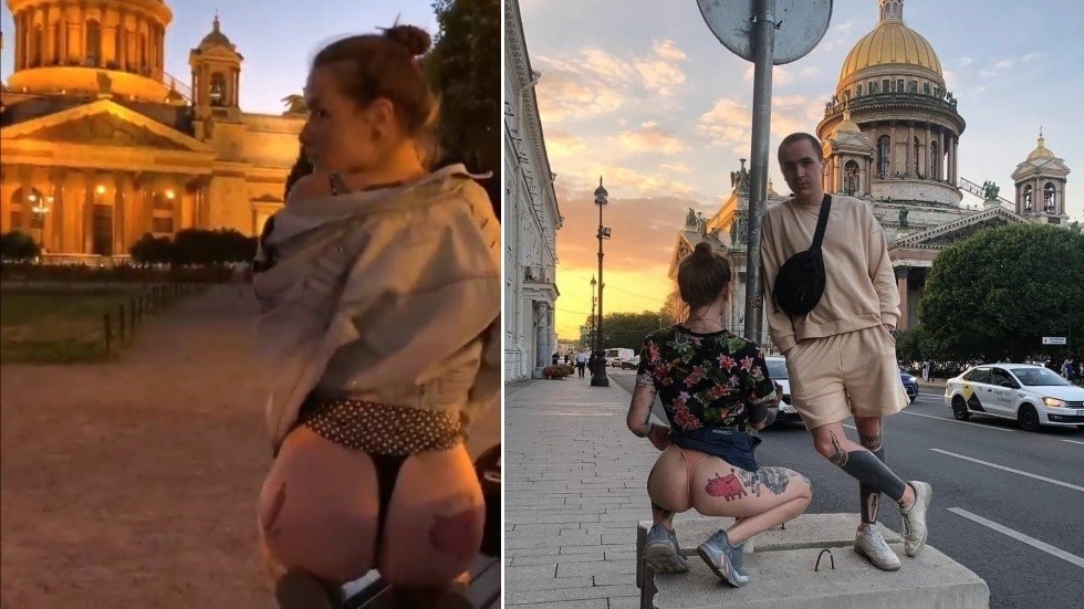 Internet model could face a year in jail as Russian cops probe raunchy butt photo shoot opposite iconic St. Petersburg cathedral