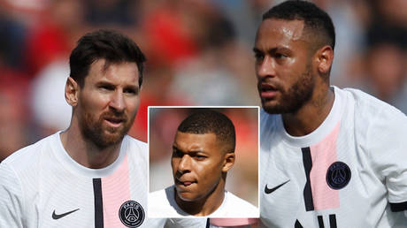 Lionel Messi (left), Neymar (right) and Kylian Mbappe had a day to forget as PSG lost at Rennes © Stephane Mahe / Reuters