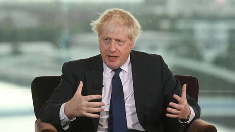 Britian's Prime Minister Boris Johnson speaks as he appears as a guest on the Andrew Marr Show