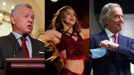 King Abdullah II of Jordan (L), Shakira (C), and Tony Blair (R) © Reuters / Elizabeth Frantz, Mike Blake, and Henry Nicholls