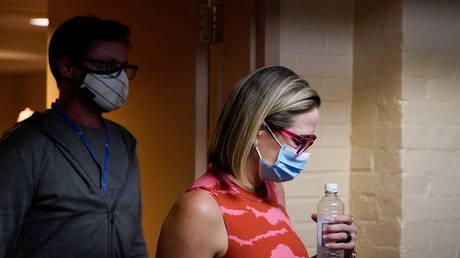Activists blasted for ‘sickening’ bathroom stalking of Sen. Kyrsten Sinema, sharing video of grilling over stalled Dem bill