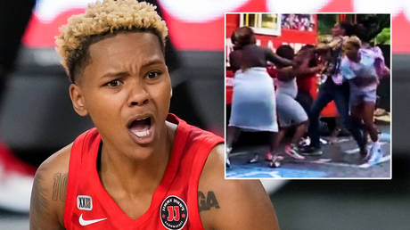 &lsquo;She&rsquo;s throwing absolute bombs&rsquo;: WNBA star apologizes as team &lsquo;axes her and teammate&rsquo; over wild food truck fight footage (VIDEO)