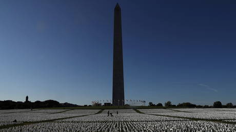 Suzanne Brennan Firstenberg's "In America: Remember", a memorial for Americans who died due to Covid-19 next to the Washington Monument, October 1, 2021.