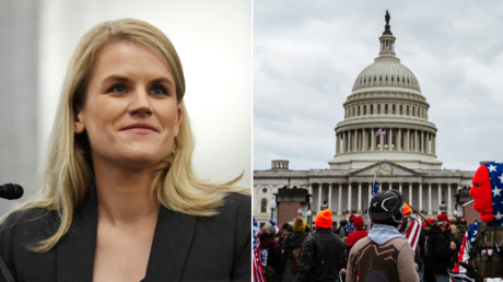 (L) Former Facebook employee and whistleblower Frances Haugen. © Reuters / Matt McClain; (R) Pro-Trump protesters gather in front of the U.S. Capitol Building on January 6, 2021 in Washington, DC. © AFP / JON CHERRY