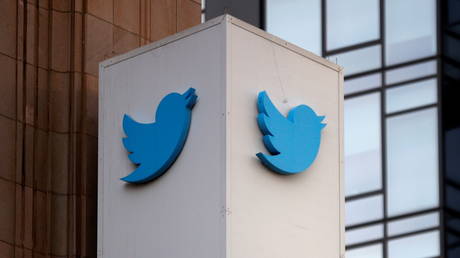 A Twitter logo is seen outside the company headquarters in San Francisco