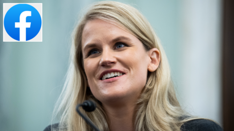 Frances Haugen, a former Facebook employee, testifies during the Senate Commerce, in Russell Building, October 5, 2021. © Getty Images / By Tom Williams; (inset) © Wikipedia