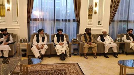 Taliban delegates meet with Qatar delegates in Doha, Qatar. Picture uploaded on on October 9, 2021. © REUTERS /Social media handout