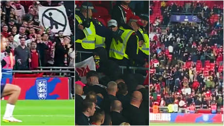 Baton-wielding cops and fans clash in violent scenes after &lsquo;racially-aggravated incident&rsquo; during England game with Hungary (VIDEO)