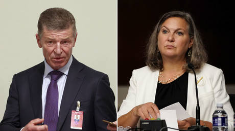 (L) Deputy Chief of Staff of the Presidential Executive Office Dmitry Kozak © REUTERS / Denis Balibouse; (R) US Undersecretary of State for Political Affairs Victoria Nuland © REUTERS / Elizabeth Frantz