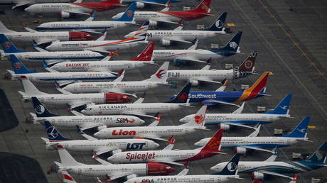 Dozens of grounded Boeing 737 MAX aircraft are seen parked at Grant County International Airport in Moses Lake, Washington, US, November 17, 2020