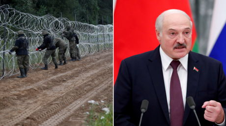 (L) FILE PHOTO. Polish soldiers build a fence on the border between Poland and Belarus. © Reuters / KACPER PEMPEL; (R) Belarusian President Lukashenko. © Reuters / SHAMIL ZHUMATOV