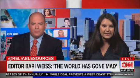 Former New York Times editor Bari Weiss appears on CNN's 'Reliable Sources' with host Brian Stelter, October 17, 2021.