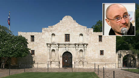 The Alamo in San Antonio, Texas, USA. © Wikipedia; (inset) Phil Collins © REUTERS / Lucas Jackson