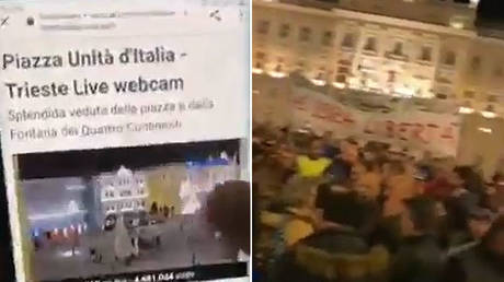 Protesters claim Italian authorities tampered with &lsquo;live webcam&rsquo; to show empty square instead of huge anti-vaccine-passport rally