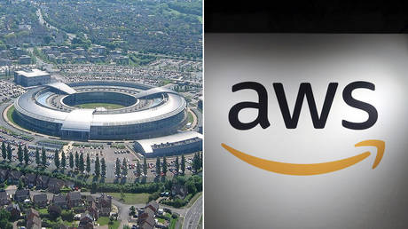 (L) The headquarters of GCHQ © Wikipedia; (R) The logo of Amazon Web Services (AWS) © REUTERS / Ivan Alvarado