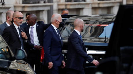 US President Joe Biden leaves after meeting Italy's Prime Minister Mario Draghi ahead of the G20 summit in Rome, Italy