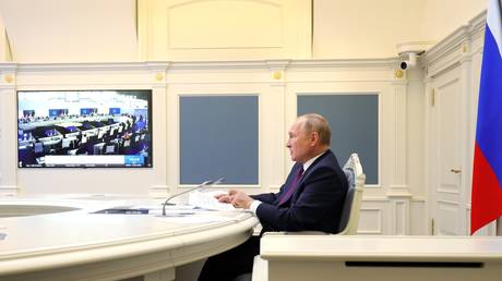 Russian President Vladimir Putin speaks at Day 2 of G20 meeting in Rome via video link