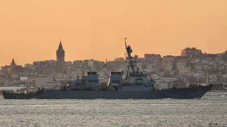 FILE PHOTO. US Navy guided-missile destroyer USS Porter sails in the Bosphorus, on its way to the Black Sea, in Istanbul, Turkey.