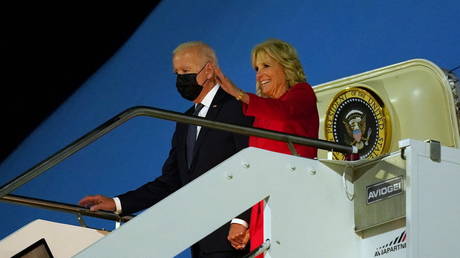 President Joe Biden and First Lady Jill Biden are shown arriving in Rome on Friday for the G20 summit. They will fly on Air Force One again to attend COP26 in Glasgow.