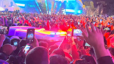 Ambulance is seen in the crowd during the Astroworld music festival in Houston, Texas
