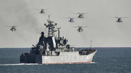 FILE PHOTO. The Novocherkassk landing ship takes part in an exercise in the amphibious landing on an unimproved shore held by army corps and naval infantry units of the Russian Black Sea Fleet at the Opuk range, in Crimea, Russia. © Sputnik / Konstantin Mihalchevskiy