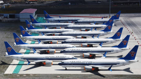 Grounded China Southern Airlines Boeing 737 MAX aircraft at Urumqi airport, in China's western Xinjiiang region, June 5, 2019.