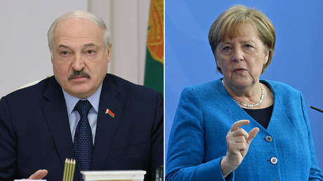 (L) Alexander Lukashenko © Sergei Sheleg / BelTA / Handout via REUTERS; (R) Angela Merkel © John MacDougall / Pool via REUTERS