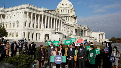 Congressional Democrats tout 'Build Back Better Act' and climate investments during a Capitol Hill news conference in Washington