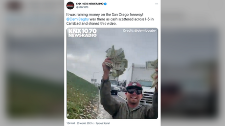Armored truck scatters cash on freeway (VIDEO)