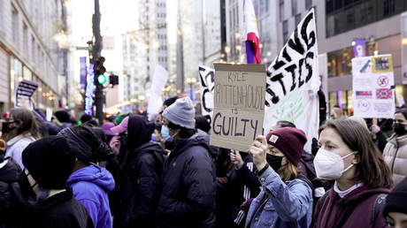 Protest in the wake of Kyle Rittenhouse's 'not guilty' verdict in a Kenosha courtroom, in Chicago, Illinois