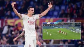 Zlatan hits brilliant free-kick before being booked for goading fans amid ‘gypsy’ taunts from Roma supporters (VIDEO)