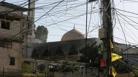 A view shows a burnt facade of a mosque at a Palestinian camp in the aftermath of an explosion in Tyre, Lebanon on December 11, 2021.
