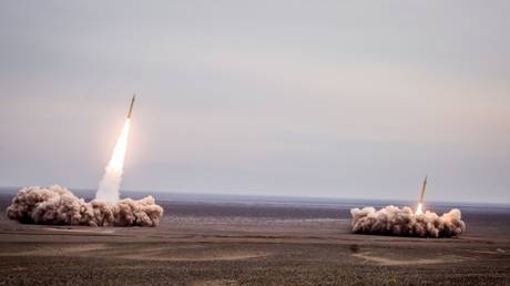 Islamic Revolutionary Guard Corps (IRGC) launch missiles during the Great Prophet 17 military exercise.