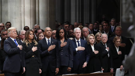 Donald and Melania Trump, Barack and Michelle Obama, Bill Clinton and Hillary Clinton, Jimmy and Rosalynn Carter at Washington National Cathedral