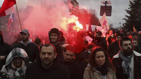 Protests against Covid-19 vaccine passes in Paris, France, Jan. 8, 2022.