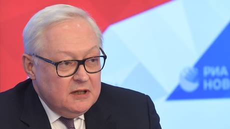 Russian Deputy Foreign Minister Sergey Ryabkov talks to journalists during a press briefing on January 10, 2022.