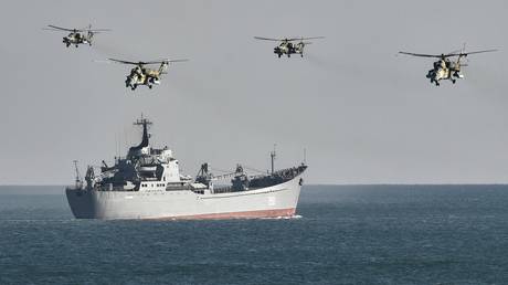 FILE PHOTO. The Saratov large landing ship takes part in an exercise at the Opuk range, in Crimea, Russia. © Sputnik / Konstantin Mihalchevskiy