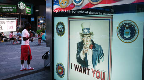 A US military recruiting center in Manhattan's Times Square area is shown in September 2020.