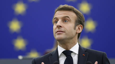 Emmanuel Macron delivers a speech at the European Parliament, Jan. 19, 2022