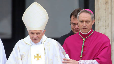 Pope Emeritus Benedict XVI in the Vatican City on April 27, 2014. © Franco Origlia / Getty Image