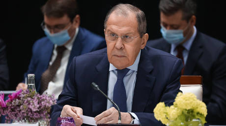 Russian Foreign Minister Sergey Lavrov attends a meeting with U.S. Secretary of State Antony Blinken at the President hotel in Geneva, Switzerland. © Sputnik / Russian Foreign Ministry