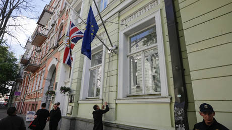 FILE PHOTO: Employees of the British Embassy in Kiev, Ukraine. © Sergii Kharchenko / NurPhoto via Getty Images