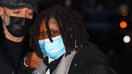 Whoopi Goldberg arrives to "The Late Show with Stephen Colbert" in Manhattan on January 31, 2022 in New York City