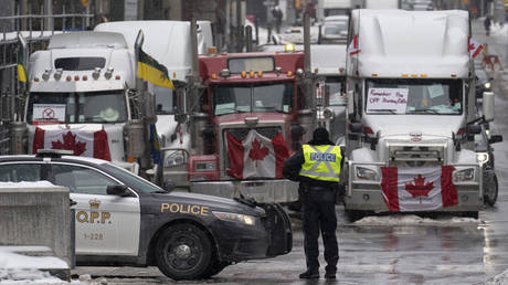 Truckers protest Covid-19 restrictions in Ottawa, Canada, February 8, 2022.