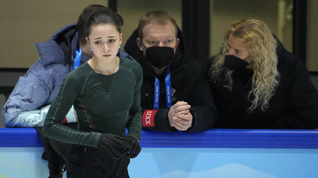 Kamila Valieva trained in Beijing on Thursday. © Jeff Roberson / AP