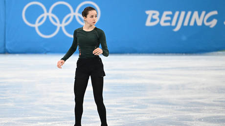 Russia's Kamila Valieva attends a training session on February 11, 2022, prior to the Figure Skating Event at the Beijing 2022 Olympic Games