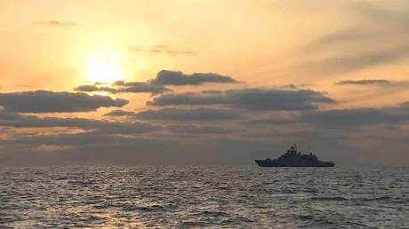 A ship of the Black Sea Fleet during exercises in the Black Sea off the Crimean coast.