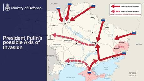 The UK military posted this map of "possible Axis (sic) of Invasion" of Ukraine, February 17, 2022